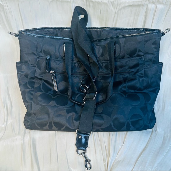 COACH MONOGRAM SIGNATURE NYLON BLACK LARGE TOTE BAG - Picture 15 of 16